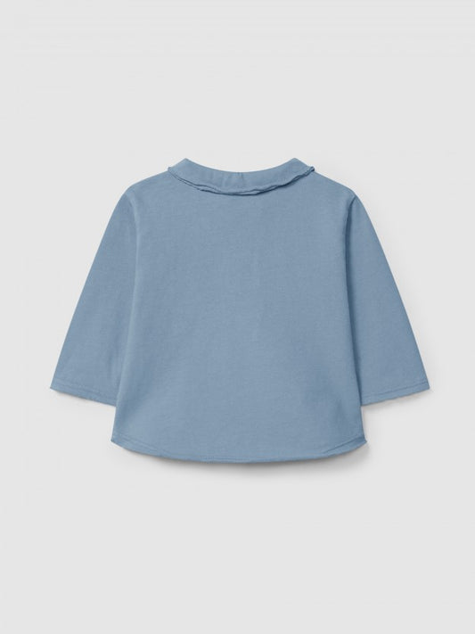 Camiseta de manga larga de algodón orgánico con cuello de pico Snug, azul inglés