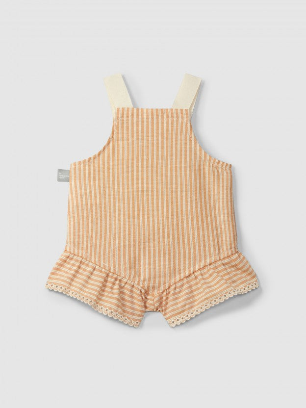 Peto de tela a rayas con detalle de bordado inglés Snug, ocre