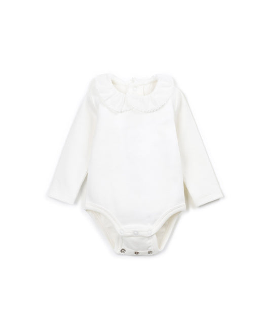 Body de manga larga con cuello de tela - Blanco - Play Up (detalle)