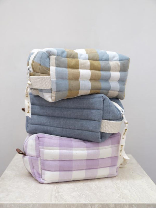 Quilted Toiletry Bag - Cottage Blue Checks - vista alternativa