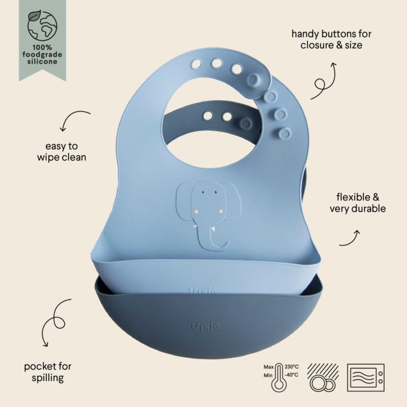 Silicona babero 2-pack - Mrs. Elephant