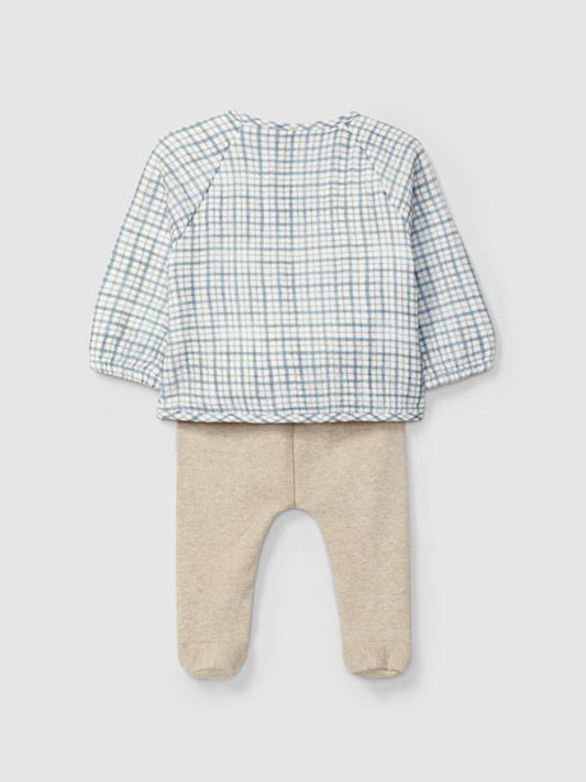 Conjunto de dos piezas de muselina estampada y punto liso