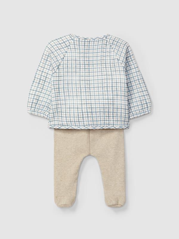 Conjunto de dos piezas de muselina estampada y punto liso