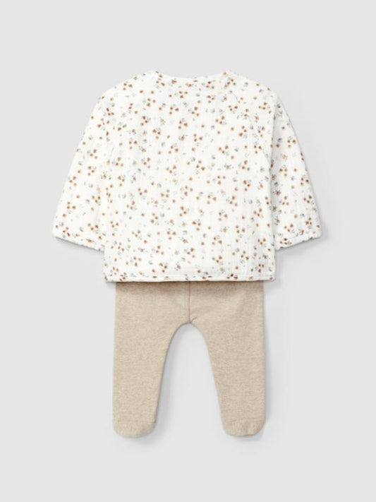 Conjunto de dos piezas de muselina estampada y punto liso