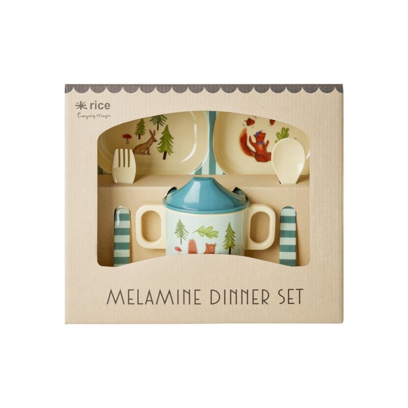 Set comida para bébe - Azul - Happy Forest Print - Caja de regalo - detalle