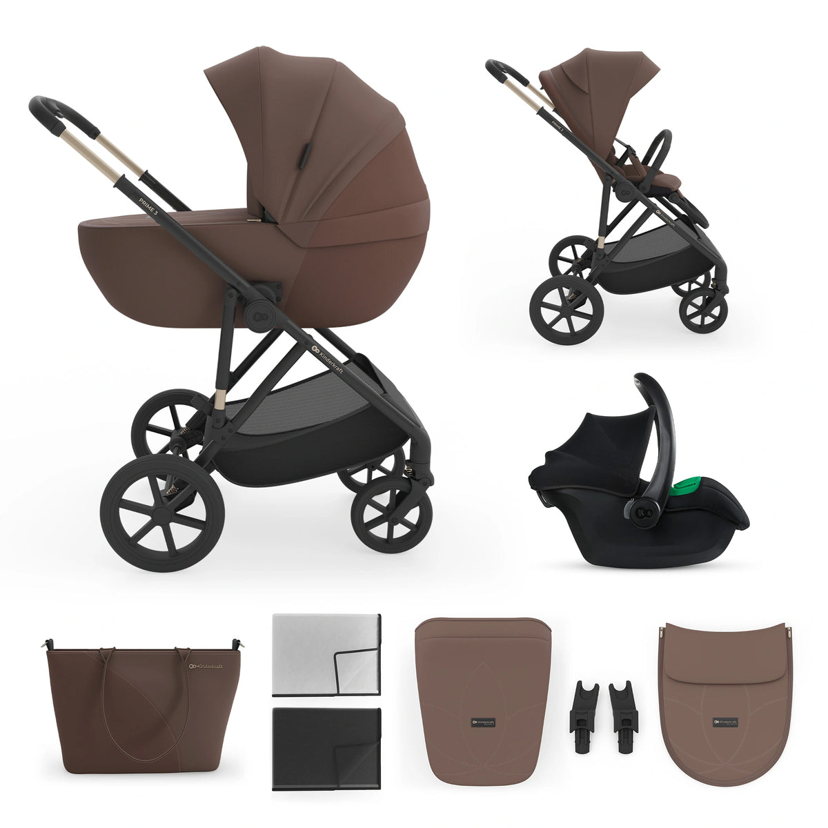 Cochecito Kinderkraft Prime 3 3 en 1 — Marrón