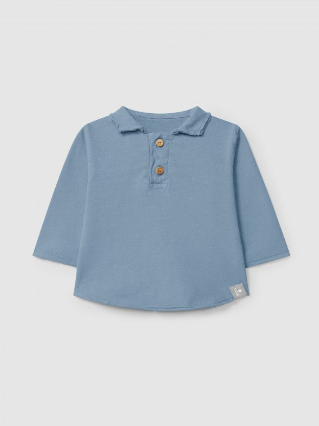 Camiseta de manga larga de algodón orgánico con cuello de pico Snug, azul inglés
