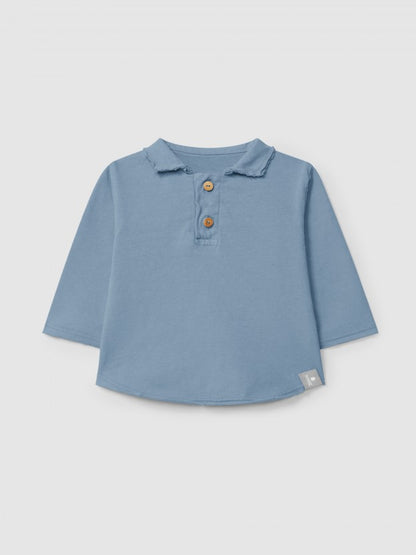 Camiseta de manga larga de algodón orgánico con cuello de pico Snug, azul inglés
