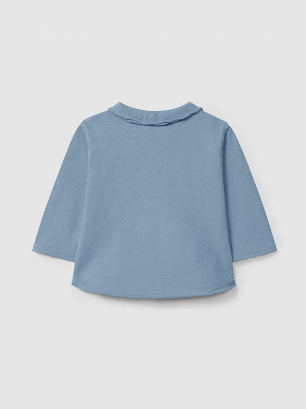 Camiseta de manga larga de algodón orgánico con cuello de pico Snug, azul inglés