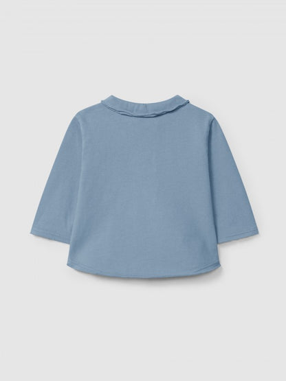 Camiseta de manga larga de algodón orgánico con cuello de pico Snug, azul inglés