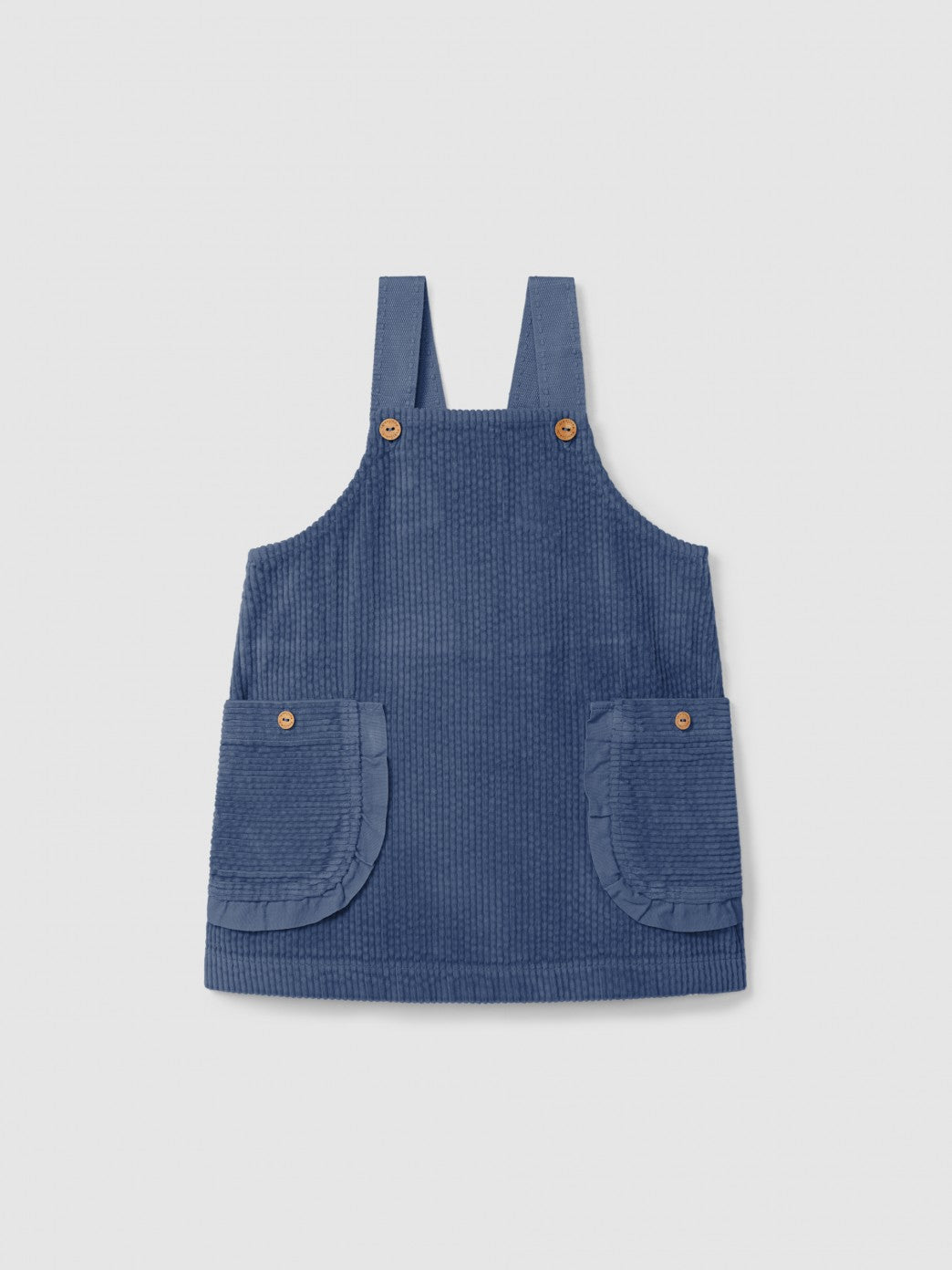 Falda con peto de pana con bolsillos y volante Laranjinha, indigo