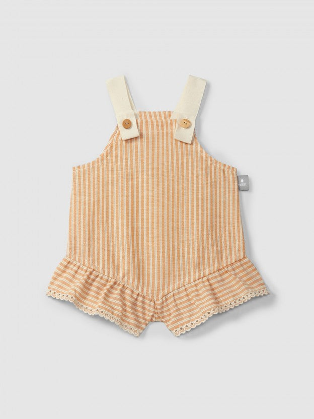 Peto de tela a rayas con detalle de bordado inglés Snug, ocre