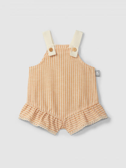 Peto de tela a rayas con detalle de bordado inglés Snug, ocre