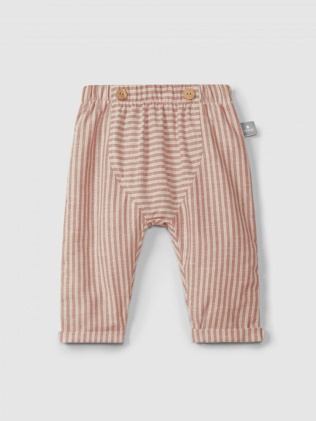 Pantalón pull-up de tela a rayas Snug, terracota