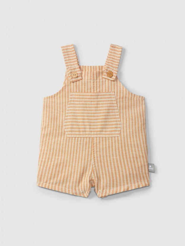 Peto corto de tela a rayas con bolsillo Snug, ocre