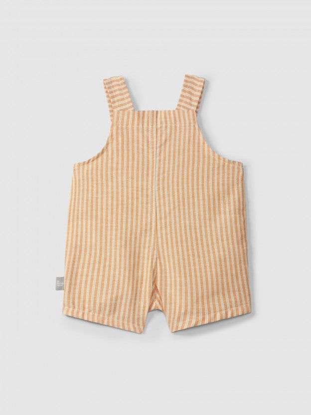 Peto corto de tela a rayas con bolsillo Snug, ocre