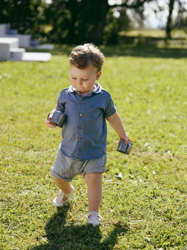 Polo de punto liso con bolsillo Snug, índigo