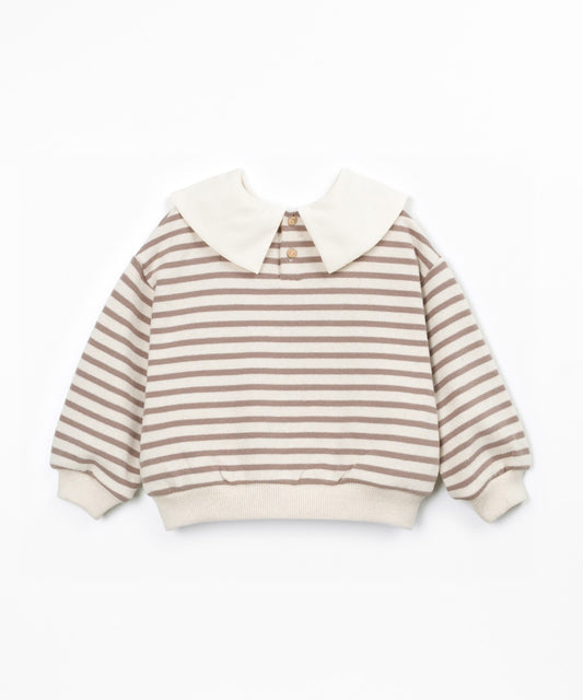Sudadera a rayas con cuello en contraste (3-14 años) - Marrón claro - Play Up (detalle)