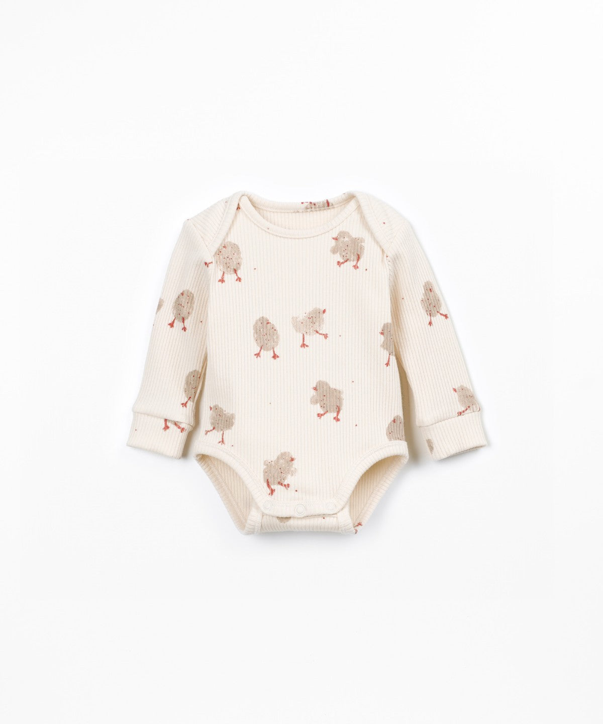 Body de canalé con escote cruzado estampado pollitos - Beige - Play Up