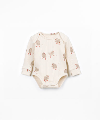 Body de canalé con escote cruzado estampado pollitos - Beige - Play Up