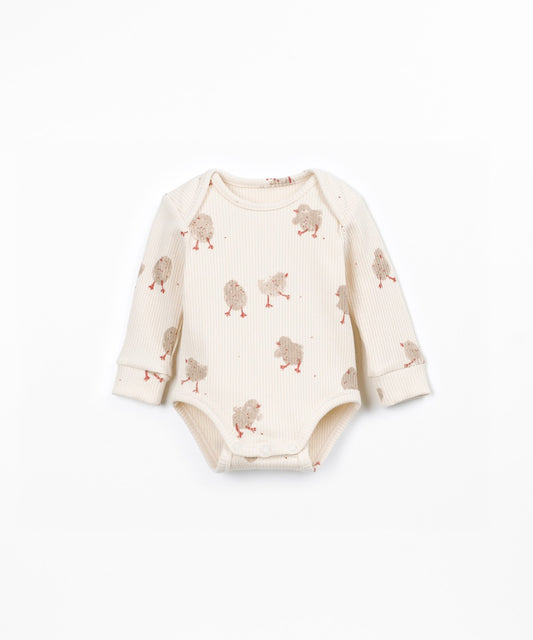 Body de canalé con escote cruzado estampado pollitos - Beige - Play Up