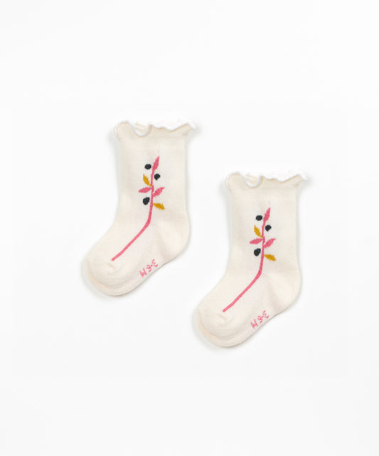 Calcetines con volante estampado rama de olivo - Beige - Play Up