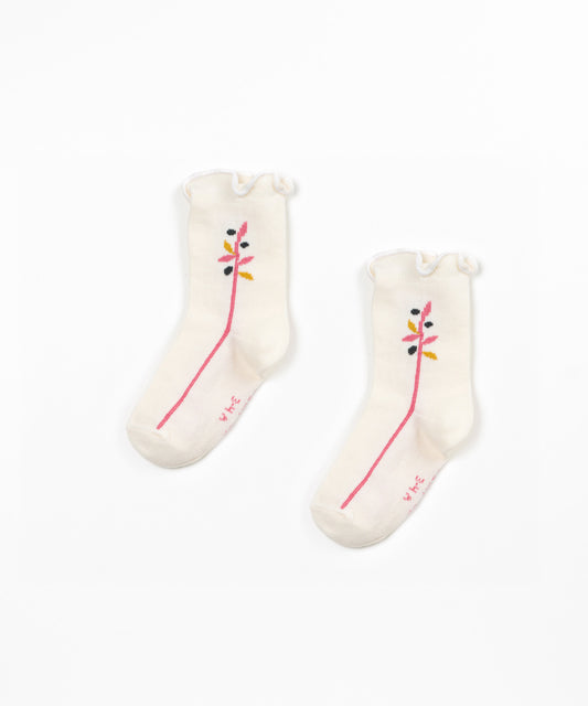 Calcetines con volante estampado rama de olivo (3-14 años) - Beige - Play Up