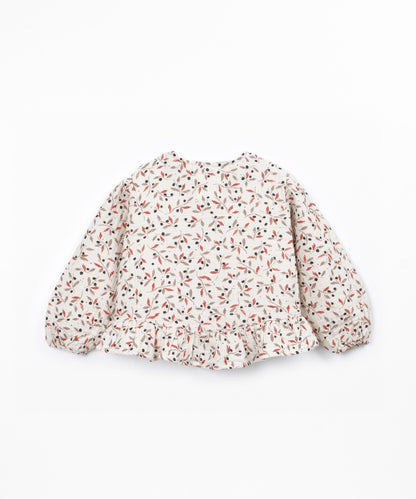 Blusa con volante estampado ramas de olivo (3-14 años) - Beige