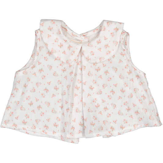 OLIVIA - Blusa s/m cuello pintor en tejido muselina flor 100% Co.