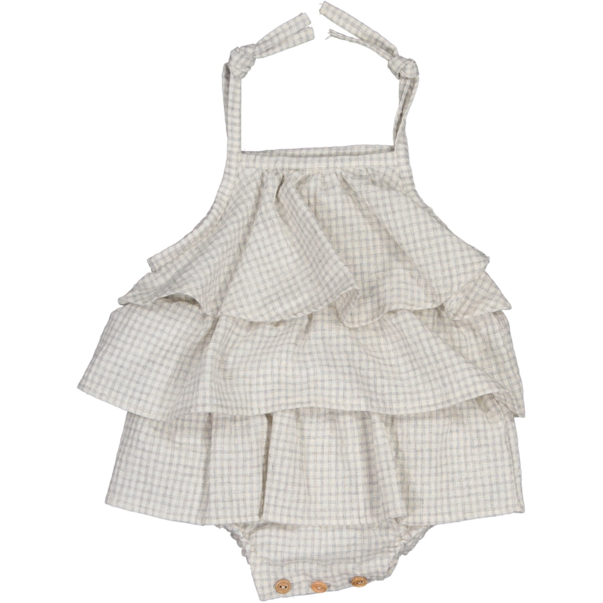 ANDREA - Pelele volantes en tejido vichy gris 68% Co. 32% Li.