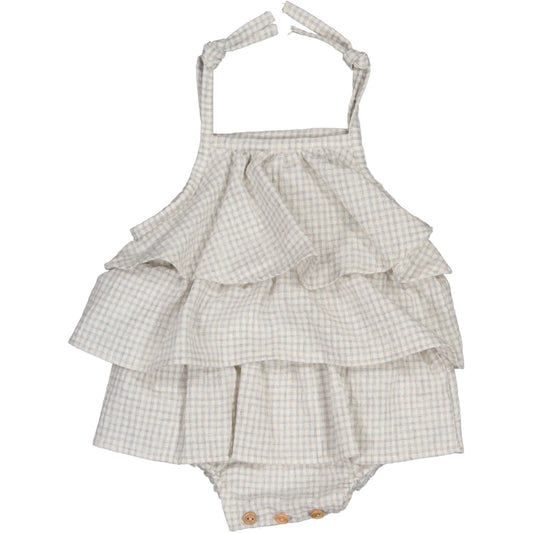 ANDREA - Pelele volantes en tejido vichy gris 68% Co. 32% Li.
