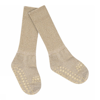 Calcetines antideslizantes de bambú con brillo GoBabyGo - Champagne Beige