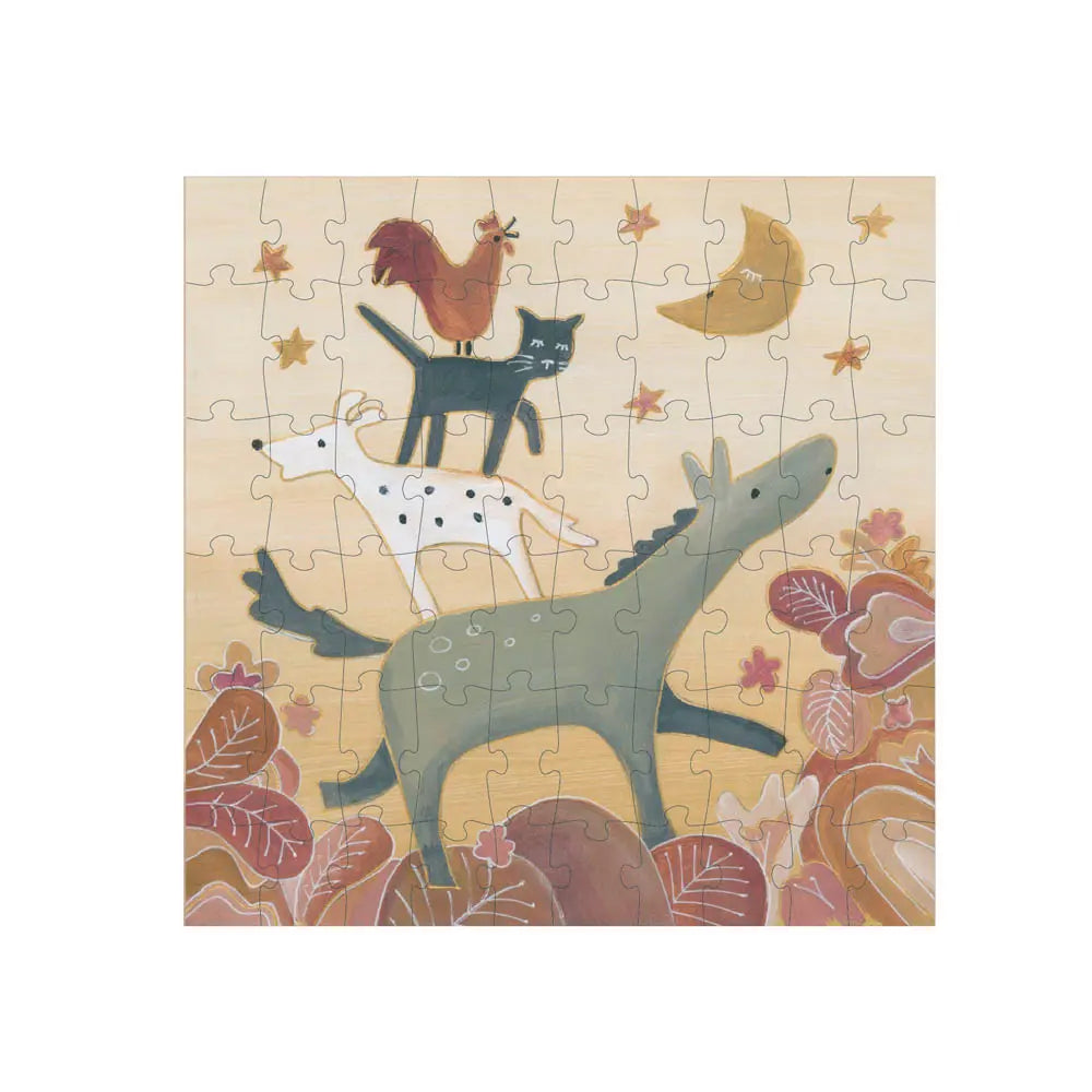 Detalle del burro, perro, gato y gallo