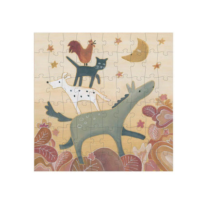 Detalle del burro, perro, gato y gallo