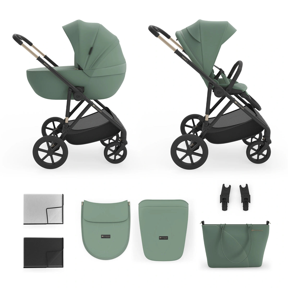 Cochecito Kinderkraft Prime 3 2 en 1 — Verde oscuro