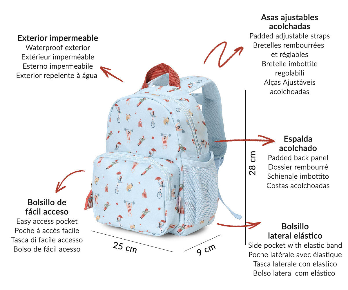 Mochila infantil - Circus Show | Tutete (medidas)