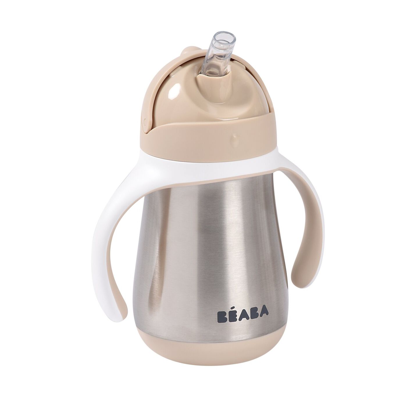 Taza inox con pajita 250 ml Béaba - Beige, ángulo