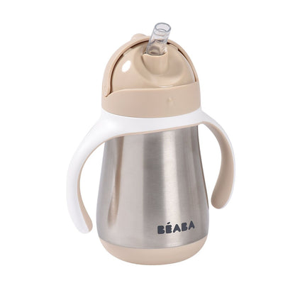 Taza inox con pajita 250 ml Béaba - Beige, ángulo