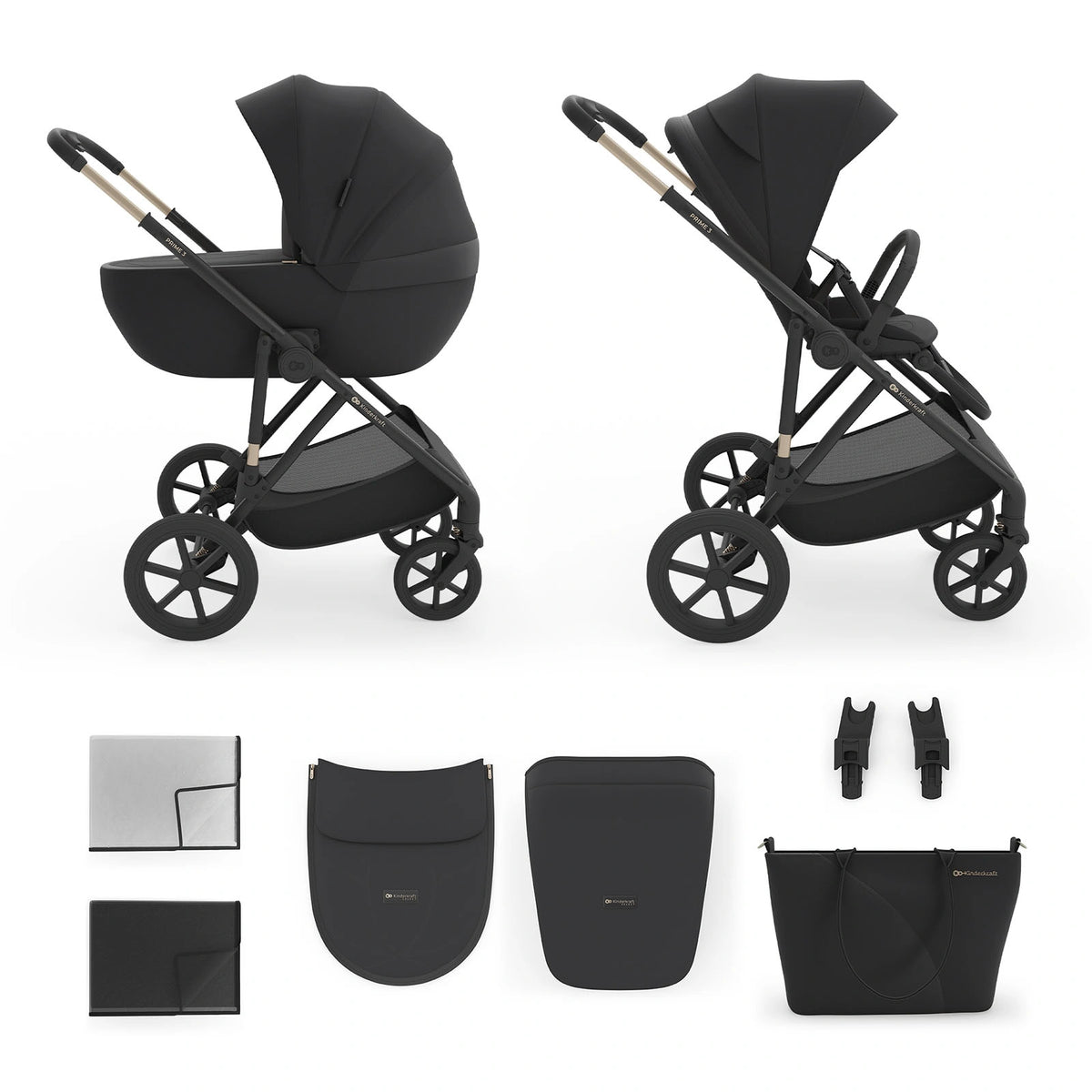 Cochecito Kinderkraft Prime 3 2 en 1 — Negro