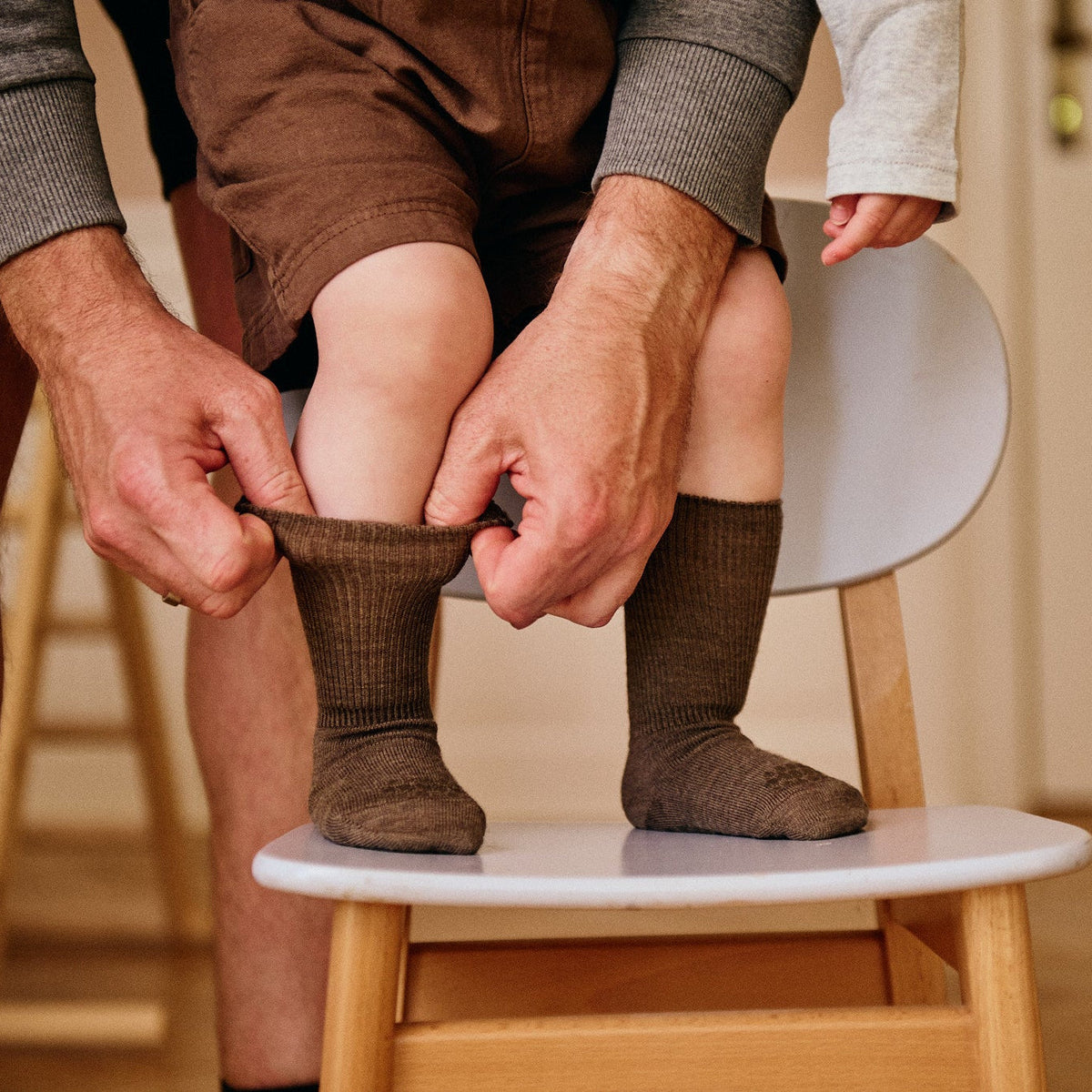 Calcetines antideslizantes de lana merino GoBabyGo - Brown Melange