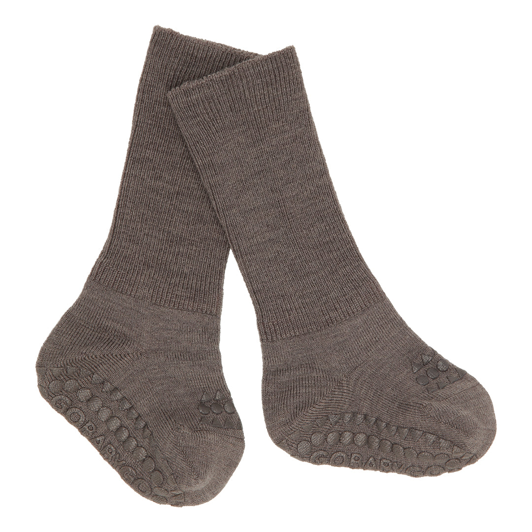 Calcetines antideslizantes de lana merino GoBabyGo - Brown Melange