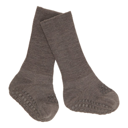 Calcetines antideslizantes de lana merino GoBabyGo - Brown Melange
