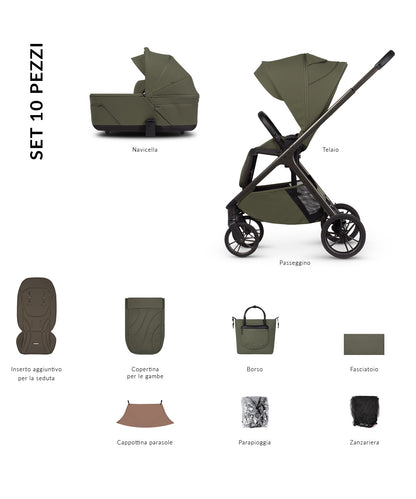 Cochecito Venicci Tila 2 en 1 — Olive: contenido del set