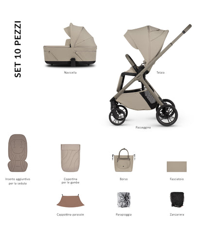 Cochecito Venicci Tila 2 en 1 — Latte: contenido del set