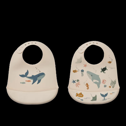 Tilda Printed Bib 2-Pack - Sea creature / Sandy