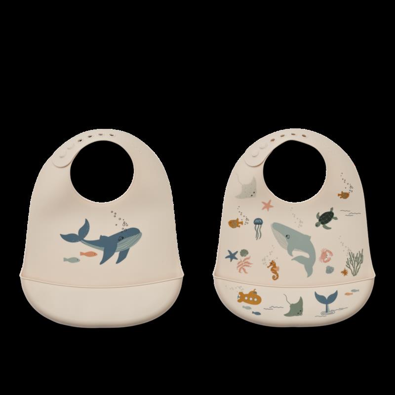 Tilda Printed Bib 2-Pack - Sea creature / Sandy