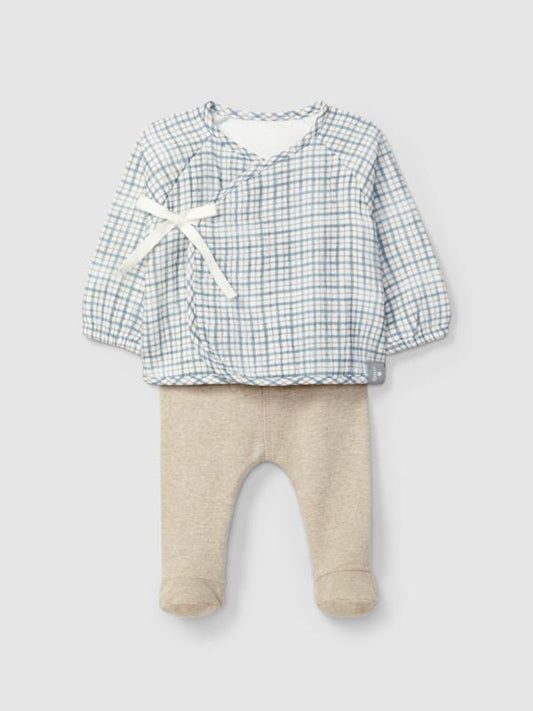 Conjunto de dos piezas de muselina estampada y punto liso