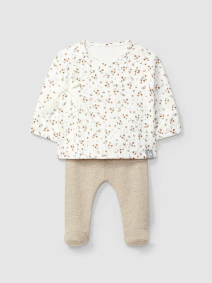 Conjunto de dos piezas de muselina estampada y punto liso