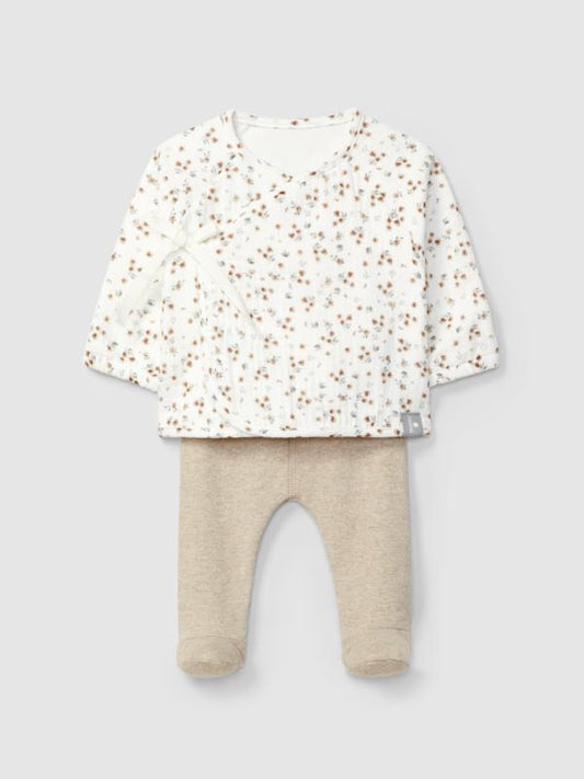 Conjunto de dos piezas de muselina estampada y punto liso