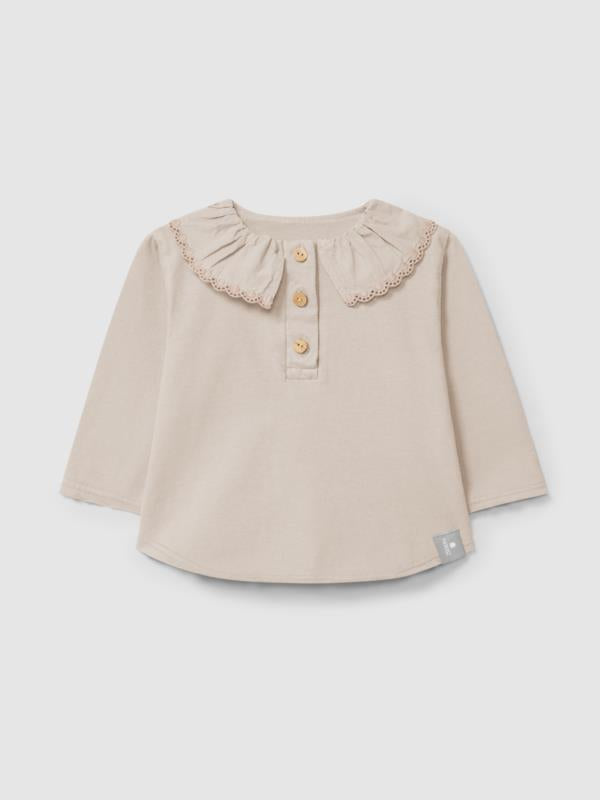 Blusa Manga larga con cuello de volante bordado de algodón orgánico